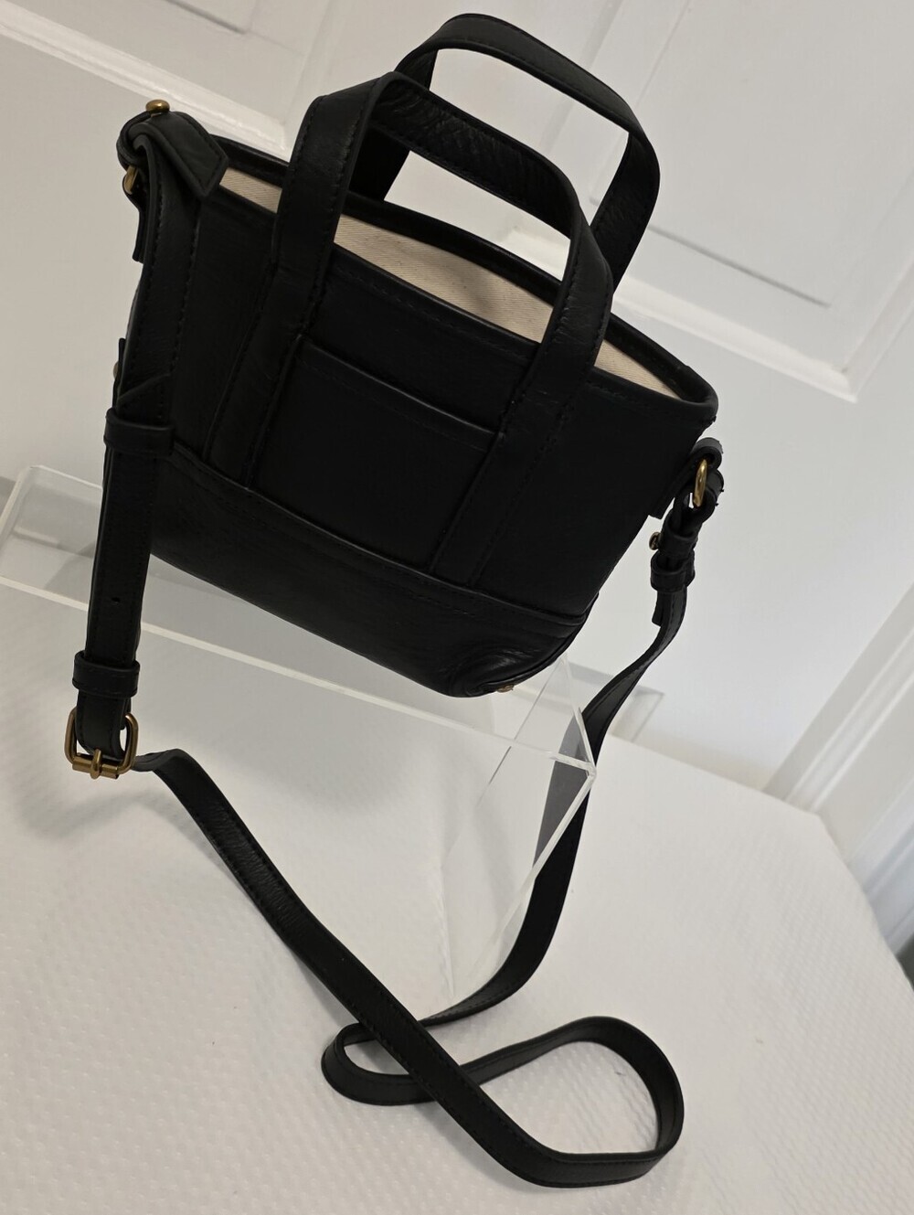 NWT J. Crew Black Leather Montauk Mini Crossbody/Tote, Casual, Fun, Compact